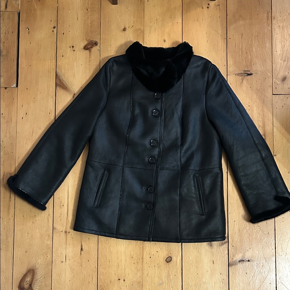 Women's Black mink Fur Collar Coat
